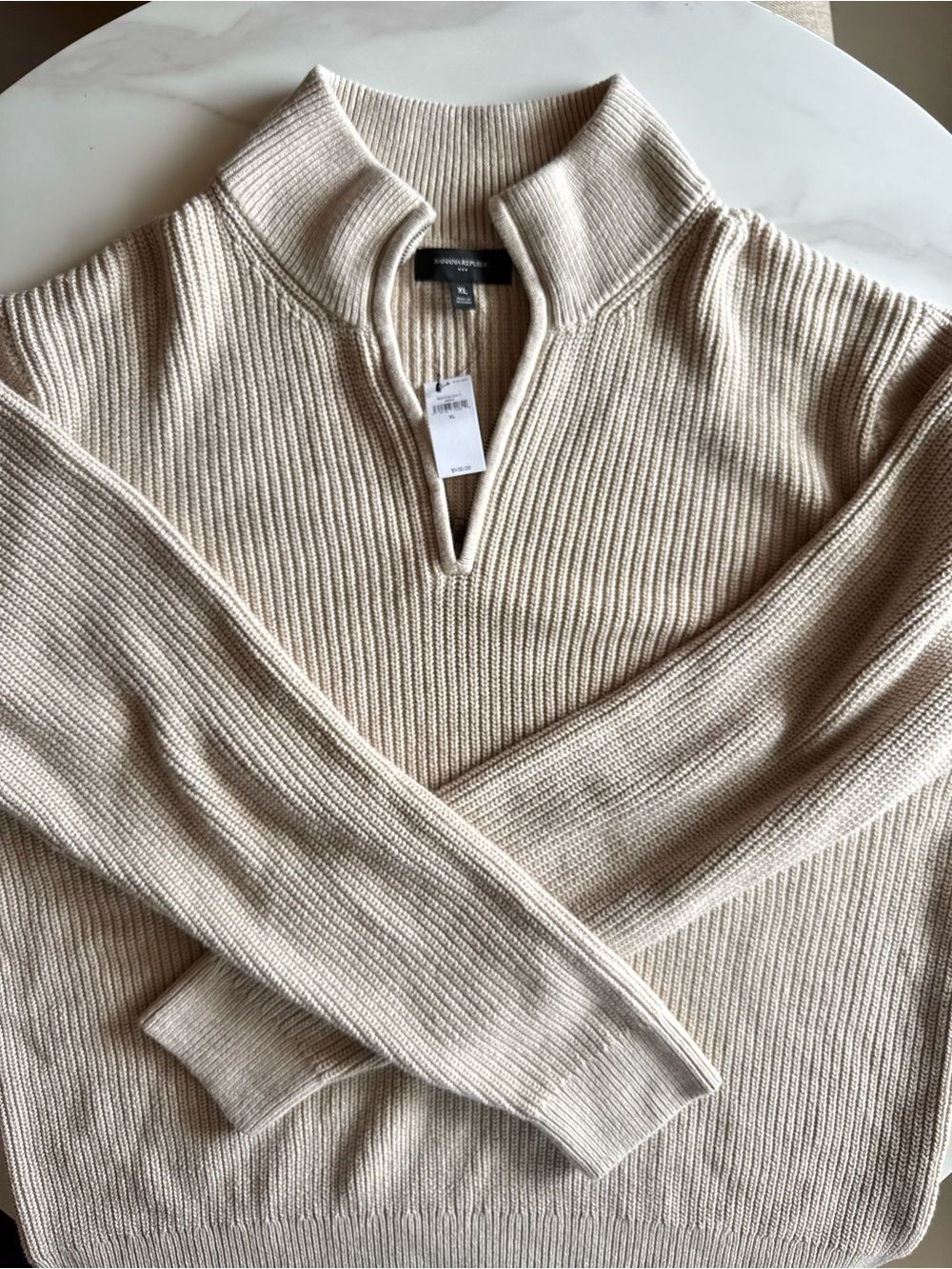 Banana Republic Ribbed Quarter Zip Sweater XL NWT Neutral
